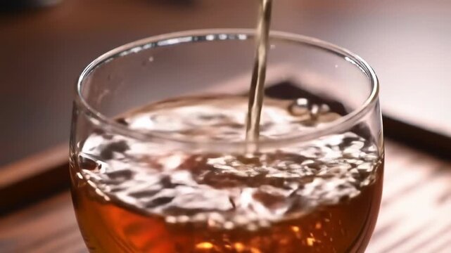 Pouring Tea into a Glass on a Tray