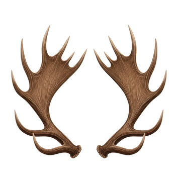 A pair of moose antlers with multiple points isolated on transparent background