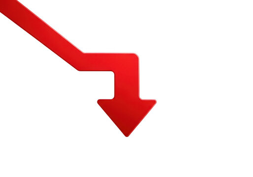 A large red arrow pointing downwards isolated on transparent background