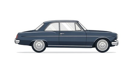 Fototapeta premium Classic Blue Vintage Car Side View Isolated on White.