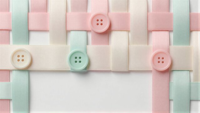 Pastel ribbons woven with matching buttons in soft pink and mint green hues.