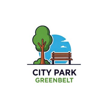 City Park Greenbelt Logo with Tree and Bench Illustration.