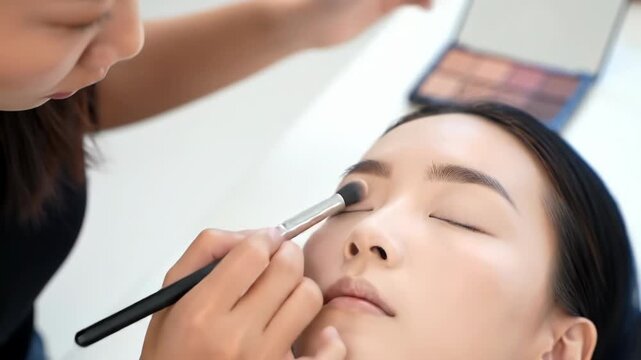 Makeup Application, Woman, Salon, Palette in Background
