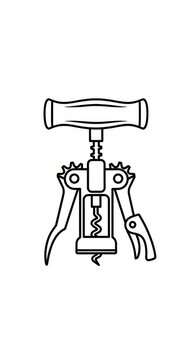 Classic Winged Corkscrew Illustration in Black and White.