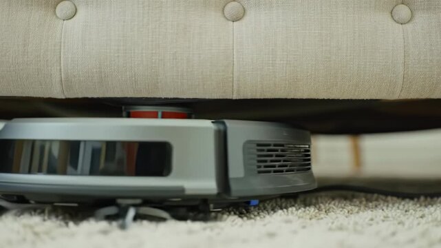 Robot Vacuum Under Sofa Cleaning Carpet