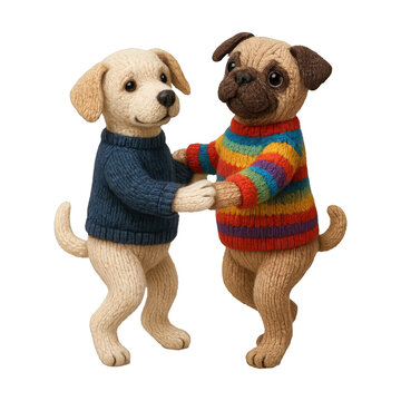 PNG Adorable knitted dogs dancing joyfully.