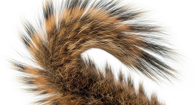 Close up of a fluffy animal tail with detailed fur texture.
