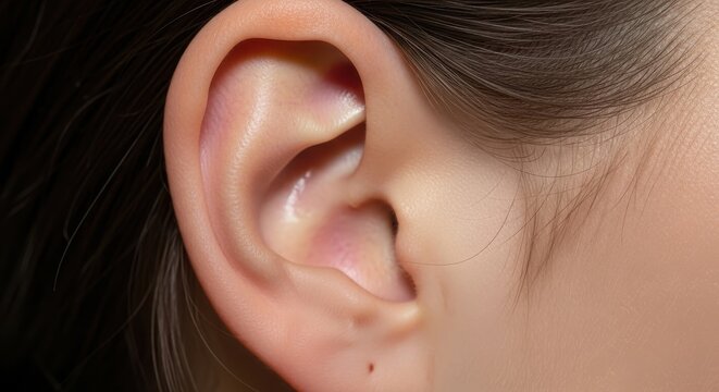Close up of a human ear with detailed anatomy.