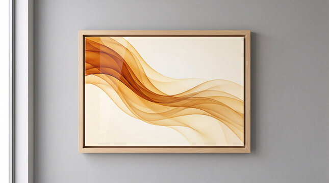 Tableau abstrait aux vagues dor&eacute;es encadr&eacute; dans un int&eacute;rieur moderne
