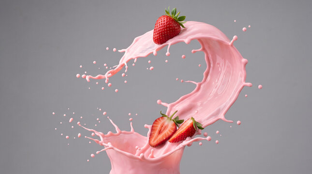 &Eacute;claboussure de yaourt &agrave; la fraise avec fraises fra&icirc;ches