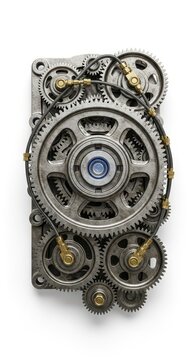Close up of intricate vintage metal gears and mechanisms.