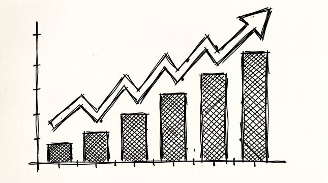 Simple Hand-Drawn Pencil Sketch of an Upward Trend Business Bar Chart