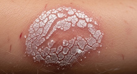 Fototapeta premium Close up of scaly red skin rash on human arm.