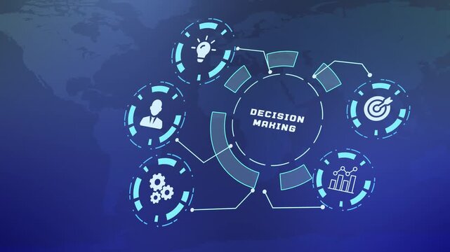 Decision making dashboard presenting analytical evaluation, strategic leadership and data-based corporate management.