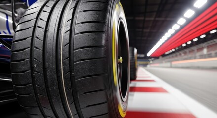 Fototapeta premium Close up of racing tires on a Formula One track.