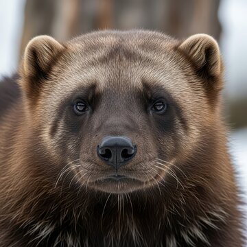 Close up portrait of a wolverine in the wild.
