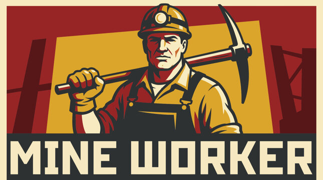 Miner Holding Pickaxe Vector Illustration