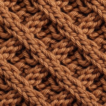 Close up texture of brown knitted fabric pattern.