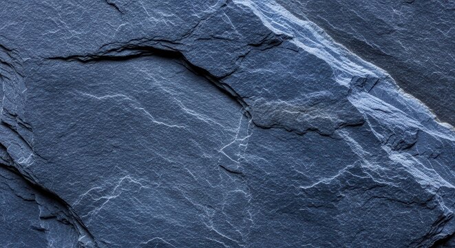 Close up texture of dark blue slate rock surface.