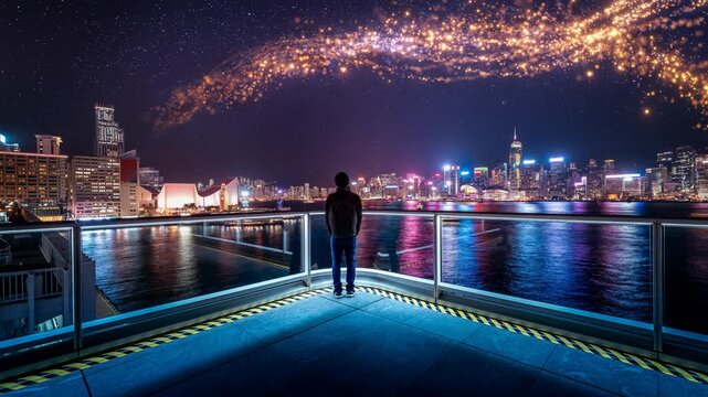 A vibrant 3D render of a futuristic city scene with a character named Kong Kong