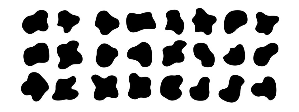 Black and white shape round form set. black doodle abstract liquid blob, wavy different form