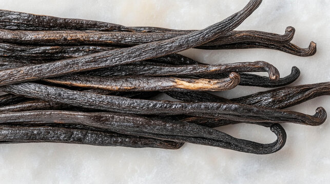 Dried Vanilla Bean Pods on Light Background
