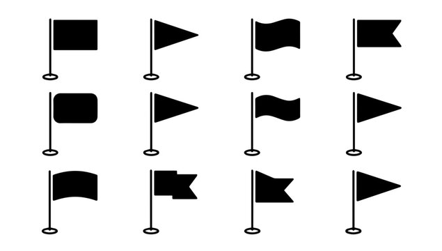 Flag vector icon set with waving, directional and signal flag designs
