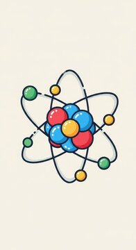 Colorful Atomic Structure Illustration with Orbiting Electrons.