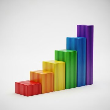 Colorful ascending bar chart with gradient blocks.