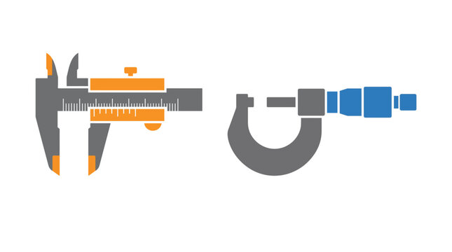 Flat Icon Set of Precision Measuring Tools Calipers and Micrometer