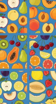 Colorful Assorted Fresh Fruits Pattern Background Design.