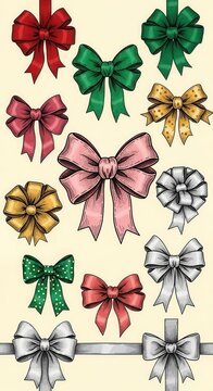 Colorful Assorted Gift Bows and Ribbons Collection.