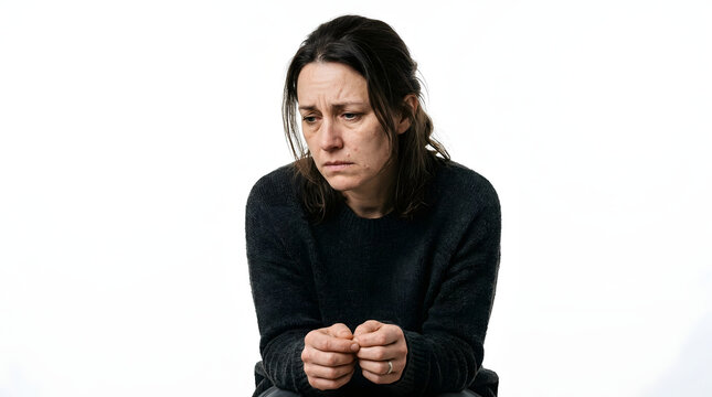 Sad and depressed woman expressing shame and grief isolated on white background