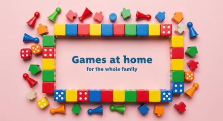 Fototapeta premium Colorful building blocks frame for family game night.
