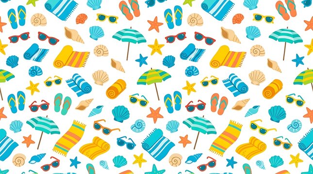 Colorful beach vacation icons pattern