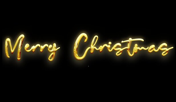 Merry christmas glowing gold sparkling cursive lettering on black background