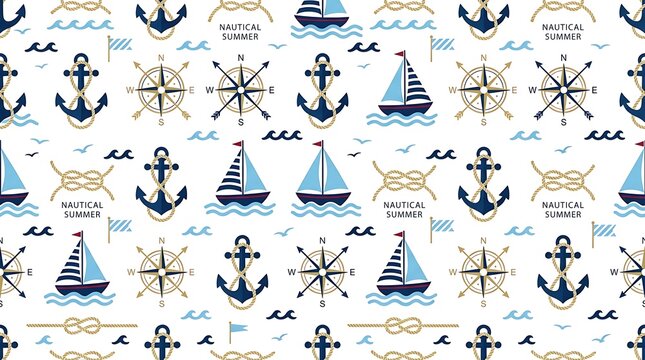 Nautical summer theme vintage style illustration