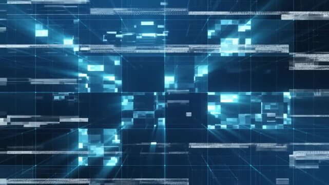 Futuristic Blue Digital Tunnel with Glowing Data Particles and Abstract Technology Motion