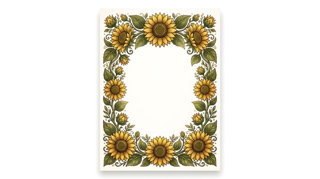 Sunflower border decorative frame with greenery