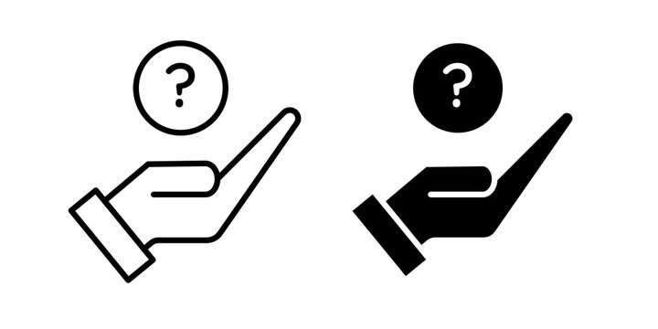 Hand holding question mark icon simple pictograms set