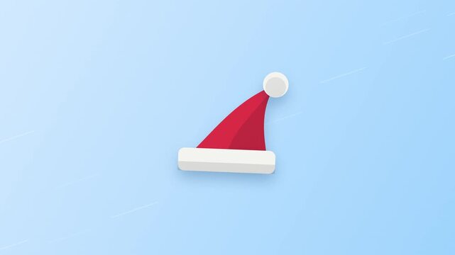Floating Santa Claus Hat with Falling Snowflakes and Festive Holiday Ornaments Motion Graphic