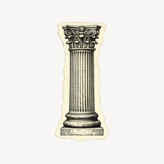 Fototapeta premium Vintage illustration of a classical column with ornate capital design.