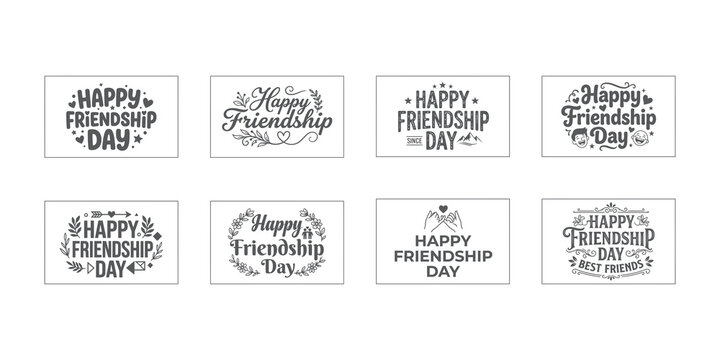 Happy Friendship Day hand lettering collection with floral elements on a white background