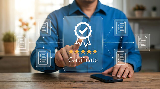 Quality certification five star compliance standard approval concept