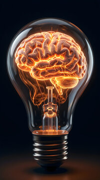 Light bulb glowing with brain inside representing creativity and innovation