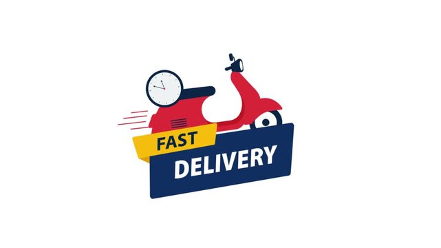 Animated Fast Delivery Logo with Scooter and Clock 