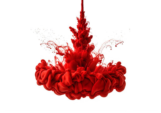 Red ink cloud swirling in water isolated on transparent background, isolated on white background