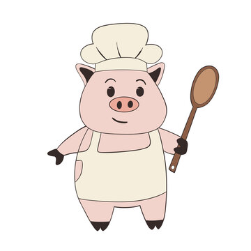 funny cartoon chef with a pan