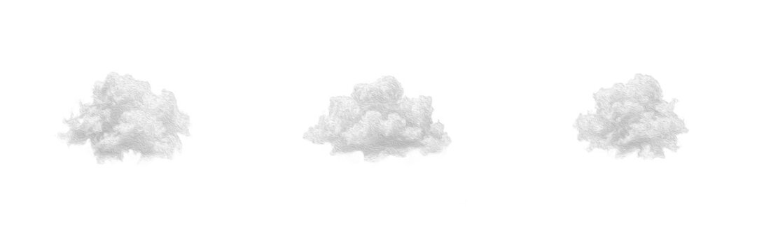 Set of fluffy white clouds sky weather meteorological nature atmospheric graphic collection isolated transparent background high resolution vector clipart png