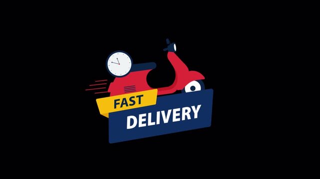 Animated Fast Delivery Logo with Scooter and Clock - Transparent